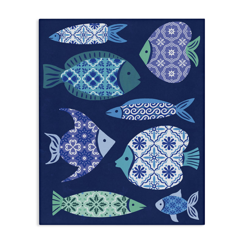  Mediterranean Tiles Fish Canvas Wall Art by Deborah Curiel, 20" H x 16" W