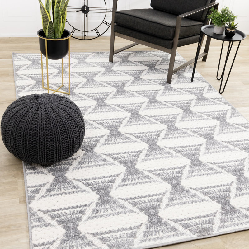 Tapis contemporain gris et blanc Jarrow, Rectangle 6 pi 7 po x 9 pi 6 po