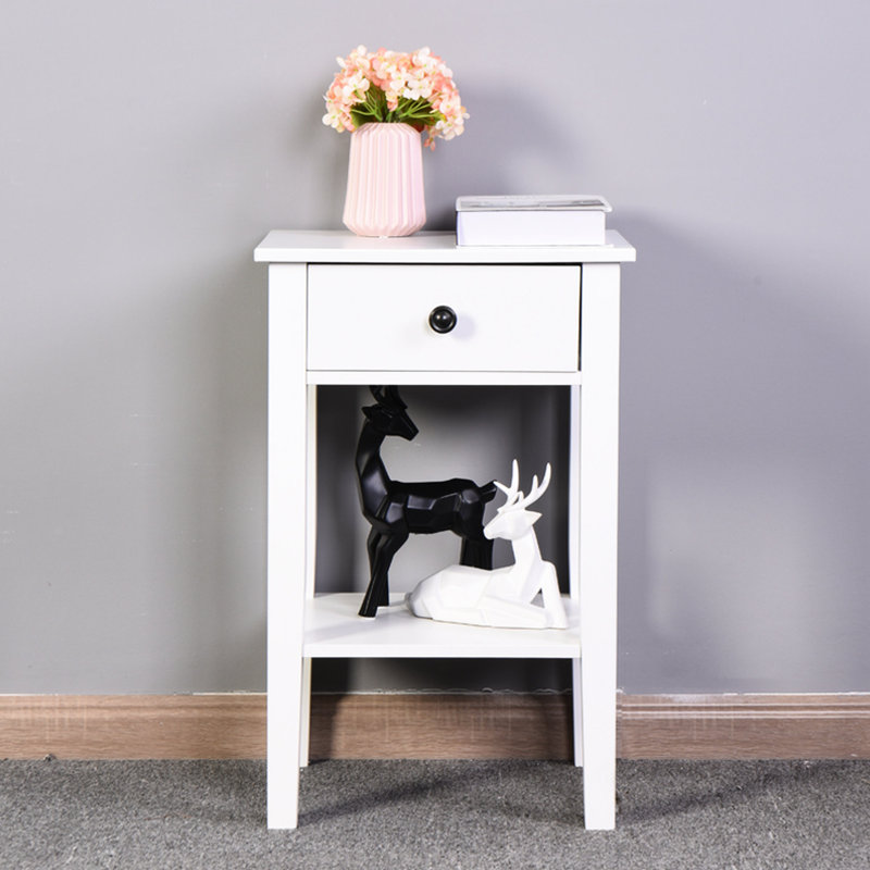 White Side Table With Drawer - Fits Multiple Decoration Styles And Spaces Storage Contemporary Decor
