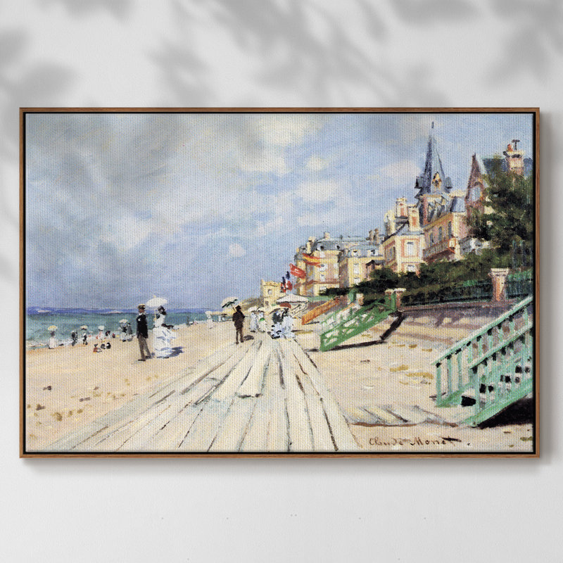 «Beach At Trouville» par Monet, reproduction d'art sur toile, H 17 po x l 25 po x P 2 po, Noyer