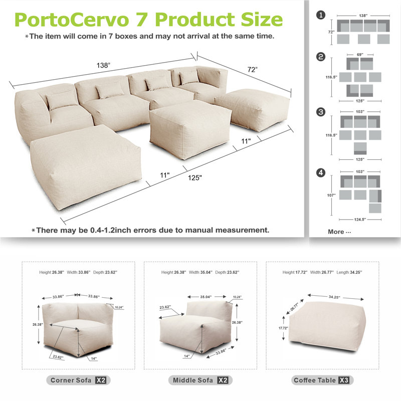 Ensemble de conversation modulaire 7 pièces Kartis, Beige clair