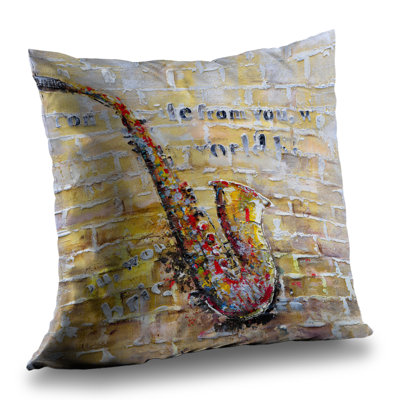 Saxophone on Brick Wall - Yellow Typo Poly Twill Throw Decor