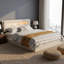 Ottoman Bed With LED Storage Headboard, Beige Velvet Upholstered Frame-1149462639