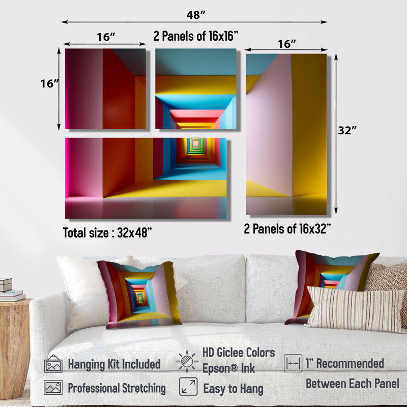 «Pastel Color Rectangular Infinity - Blue Modern», reproduction sur toile 4 pièces, Noir