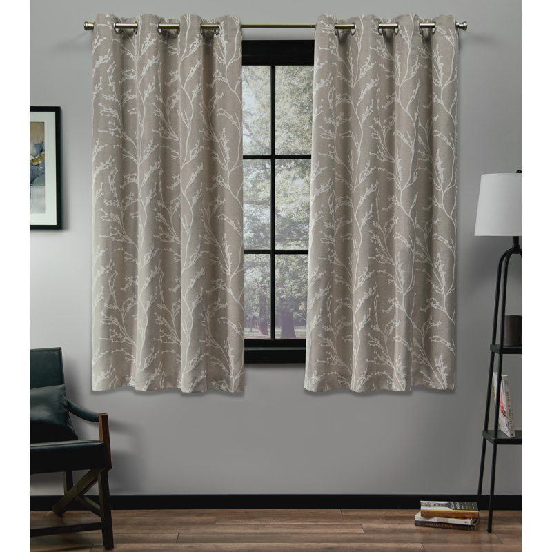 Bellicent Floral Room Darkening Thermal Grommet Curtain Panel Pair (Set of 2), Natural, 52" W x 63" L