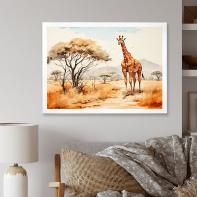 «Orange Orange Beige Girrafe Walk in African Landscape», reproduction sur toile