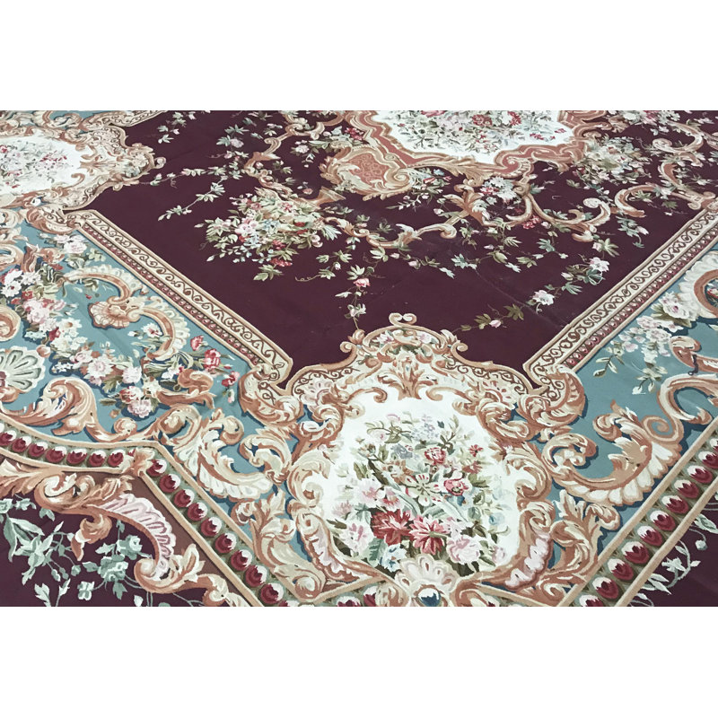 Hand-Knotted High-Quality Wine and Blue Area Rug