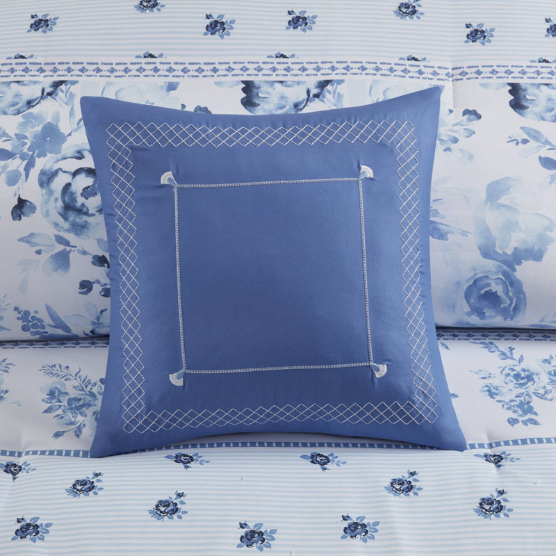 Christa Floral Striped Comforter Set, Full Comforter + 4 Additional Pieces