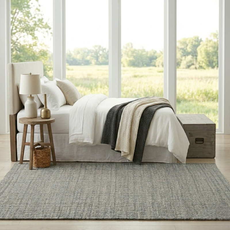 Tapis gris en laine tissé à la main Bakstran, Rectangle 2 pi x 3 pi