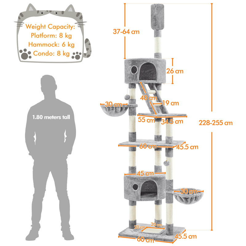 Large Adjustable Cat Tree, Light Gray