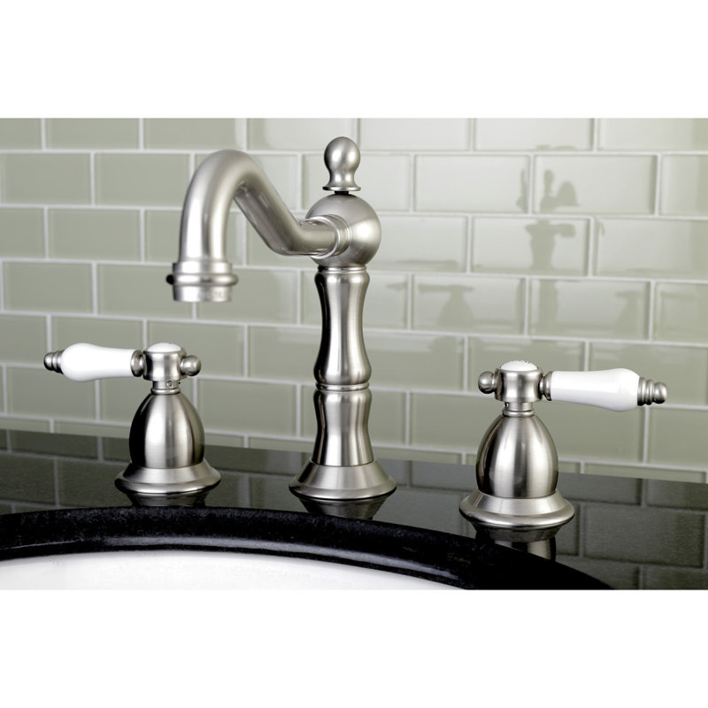 Kingston Brass Bel-Air Two-Handle 3-Hole Deck Mount Widespread Bathroom Faucet with Brass Pop-Up Drain, Brushed Nickel