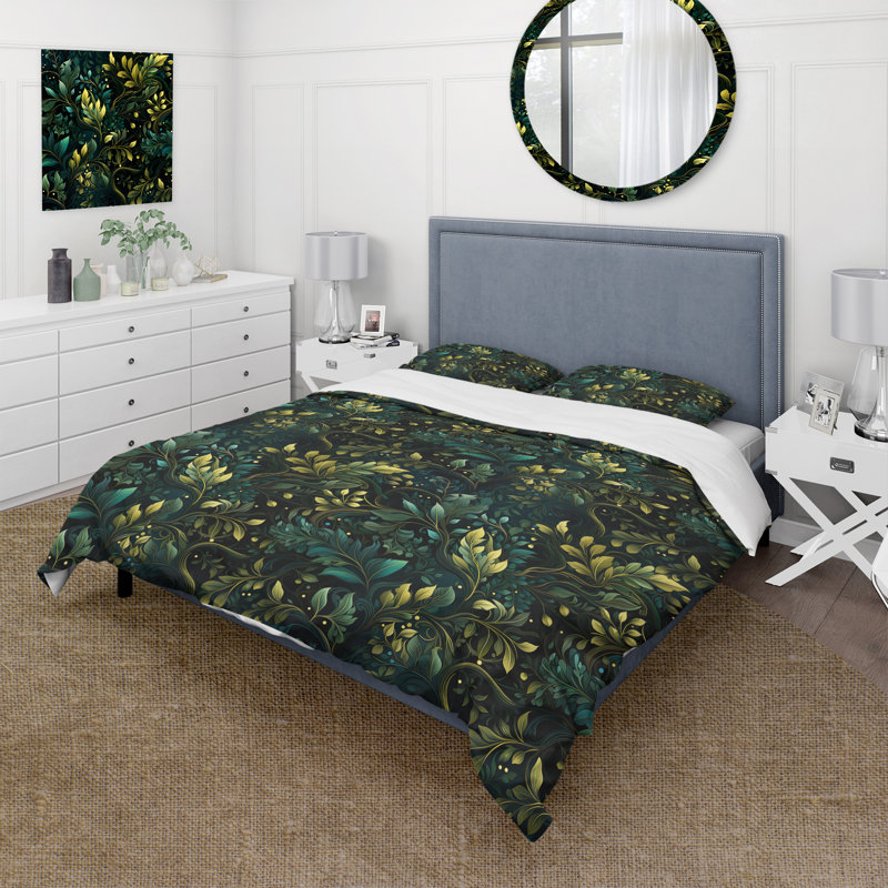 Forest Duvet Cover Set - Emerald Canopy Forest Green Microfiber, King Duvet Cover + 2 King Shams
