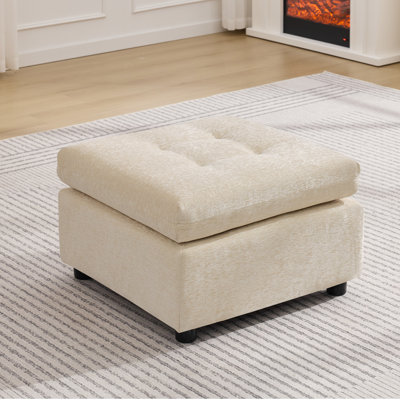 Chenille Tufted Ottoman - Square Accent Stool