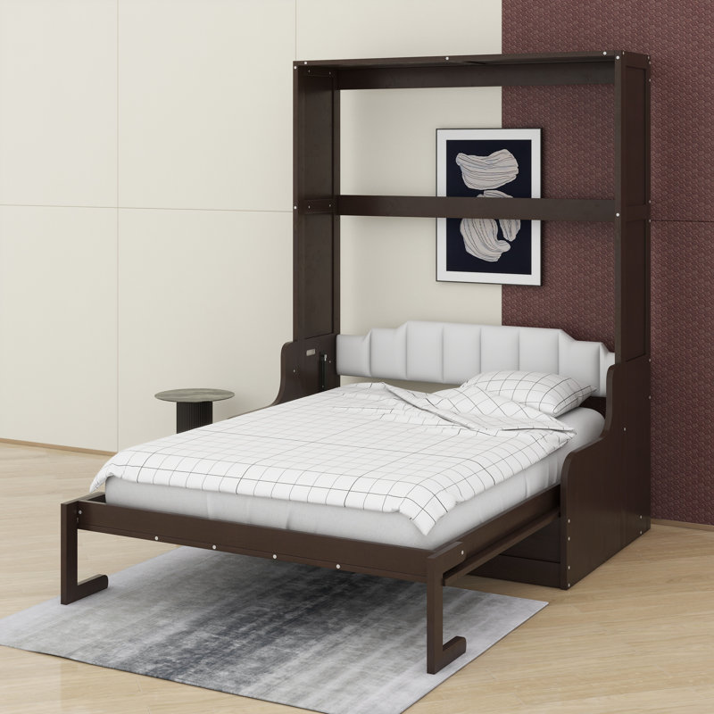 Grand lit escamotable mural avec coussin, Espresso