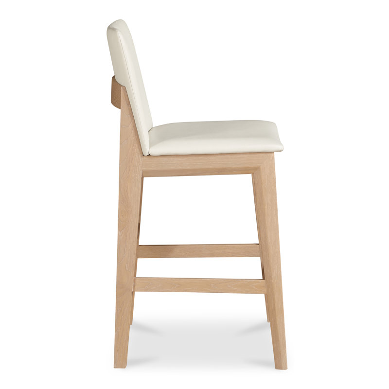 Tabouret de comptoir Anrey en PVC blanc, Chêne, Tabouret de comptoir (siège d'une hauteur de 26 p