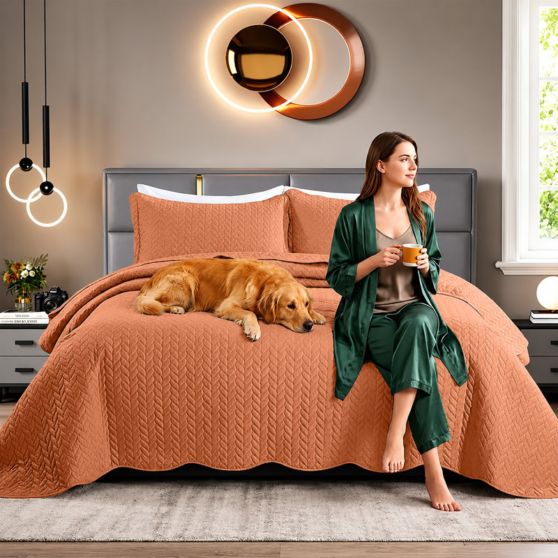 Embossed Microfiber Quilt Coverlet Set, Rust, Twin ( 66 Inc x 86 Inc )