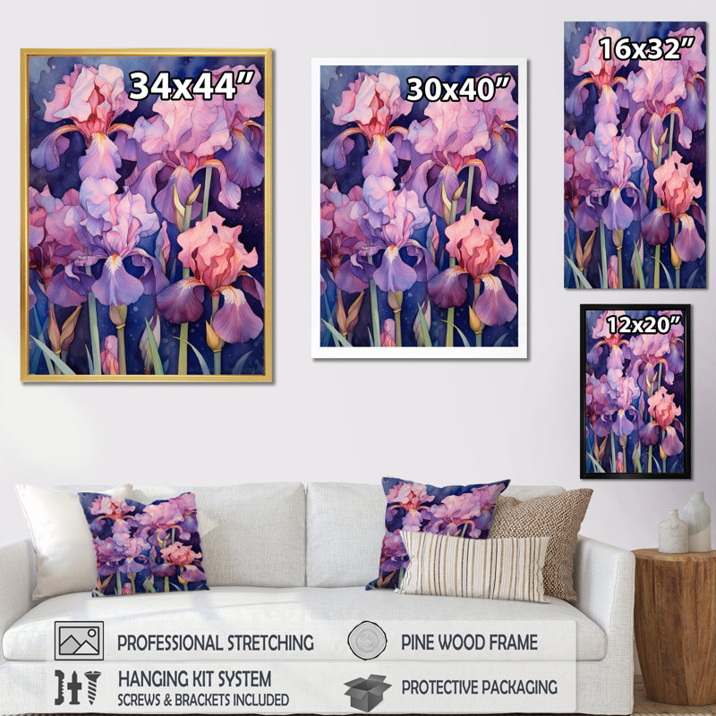 Pétales d'iris roses et bleus III, Cadre photo noir, H 20 po x l 12 po x P 1 po