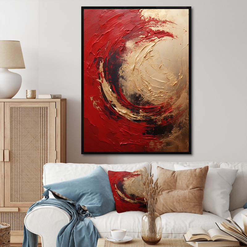 Fusion de l'or rouge - Spirale abstraite, impressions sur toile, Cadre flottant noir, H 20 po x l 12 po x P 1 po
