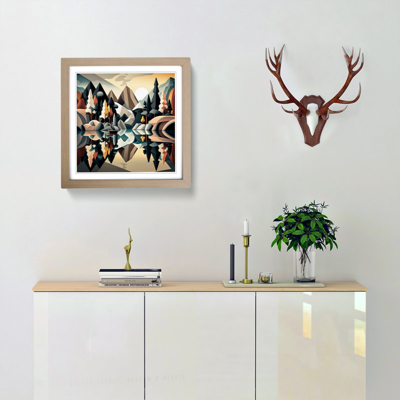 Lake Cubism - Single Picture Frame Print on Wood, Oak