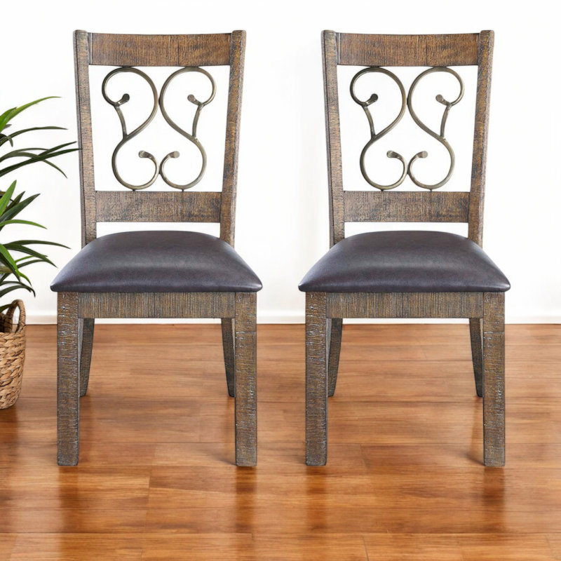 Chaise d'appoint Lindee en cuir synthétique noir et cerisier vieilli (lot de 2)