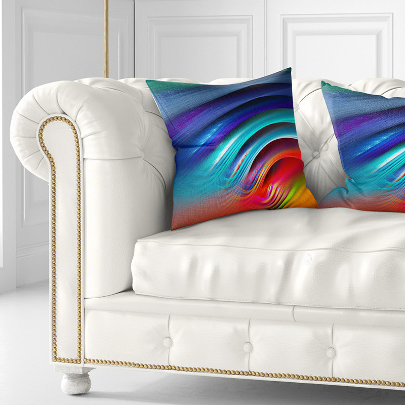 Jolies vagues arc-en-ciel fractales - coussin à imprimé floral, 18 po x 18 po, Coussin décoratif