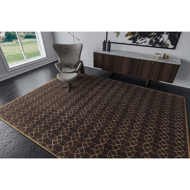 Interlace Geometric Area Rug in Brown/Gold, Rectangle 8' x 10'