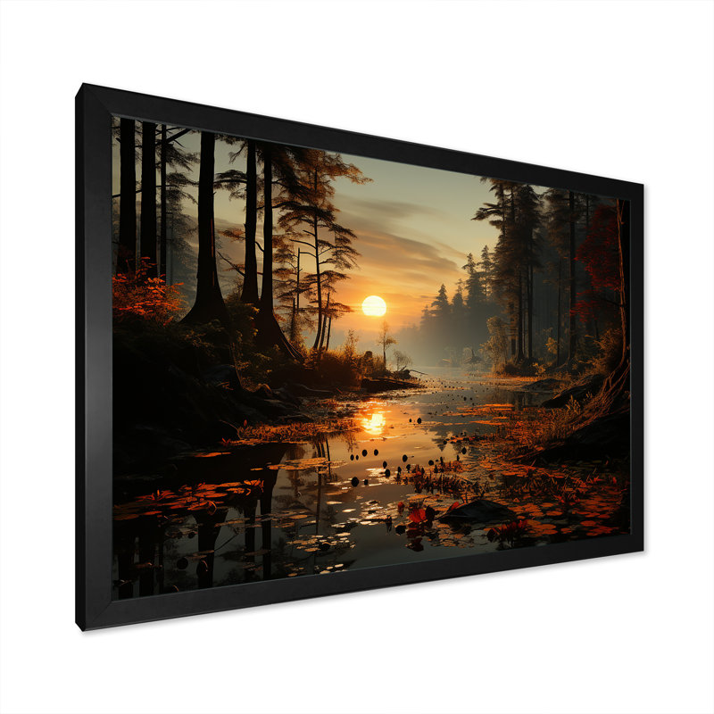 Mystic Vistas Autumn Forest - Art mural forêt, Cadre simple noir, H 24 po x l 32 po x P 1 po