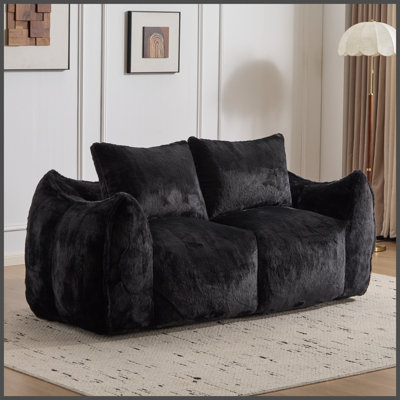 Fauteuil à billes géant pour adultes, fauteuil à billes moelleux ultra moelleux, méridienne surdimensionnée pour la chambre à coucher, fauteuil de lecture confortable avec coussins, noir