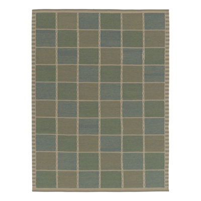 Rug & Kilim’S Scandinavian Rug, Light Green And Blue Geometric Pattern