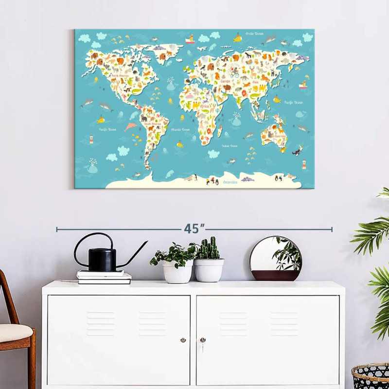 Carte du monde des animaux Aliaz pour enfants, H 26 po x l 39 po