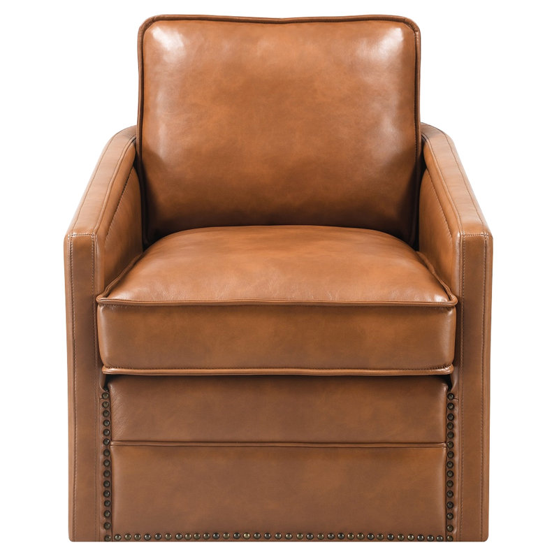 Le fauteuil pivotant en cuir brun offre une option classique et confortable.