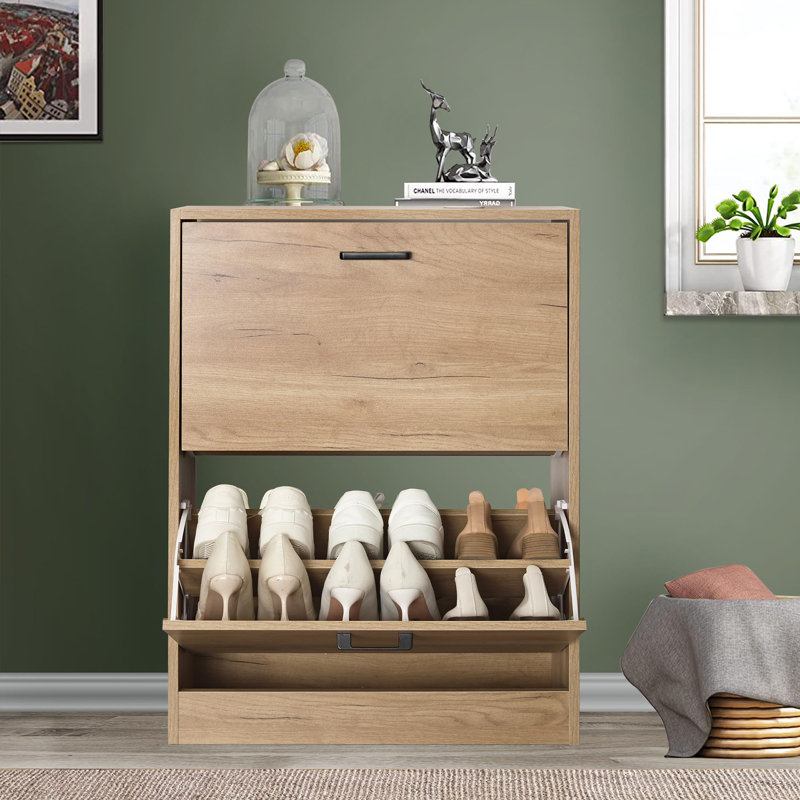 12 Pair Flip Down Shoe Storage, Pine