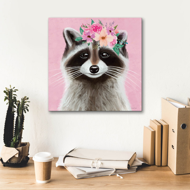  «Floral Raccoon» par Elizabeth Tyndall, art mural sur toile, 18 po x 18 po