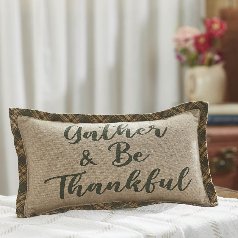 Coussin Harvest Blessings Gather & Be Thankful 7 x 13
