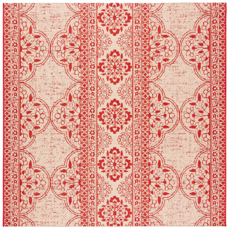 Tapis intérieur / extérieur rouge / crème Danya, Carré 6 pi 7 po
