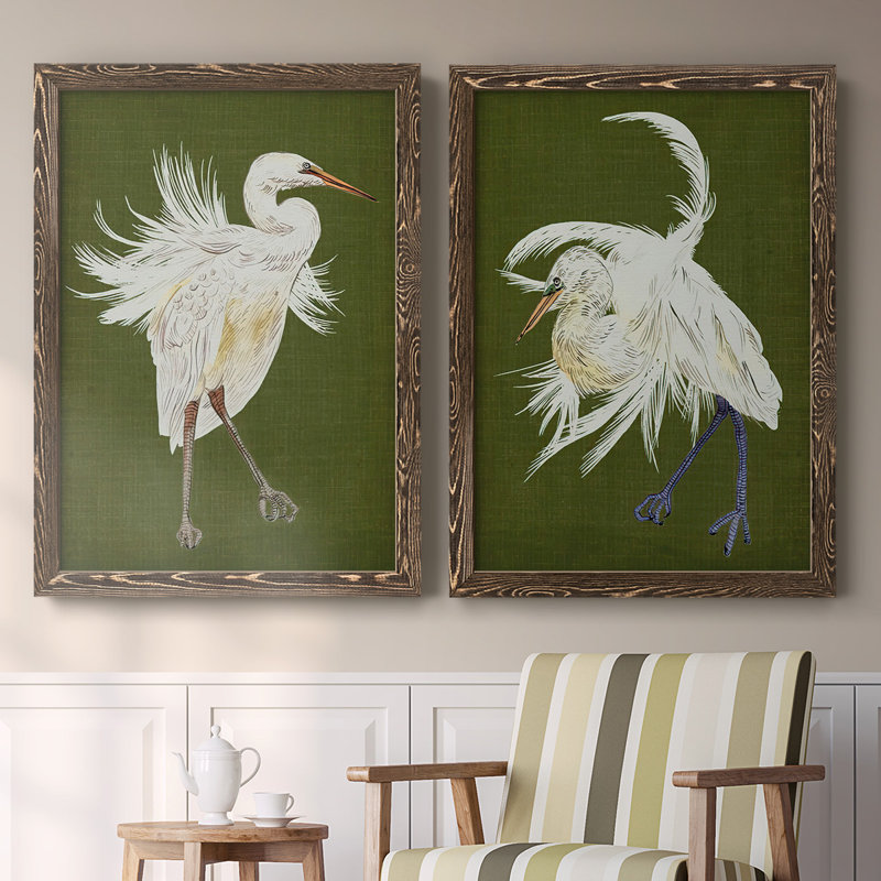 Heron Plumage I-Premium, toile encadrée - prête à être accrochée, H 27,5 po x l 75 po x P 1,5 po, Noyer