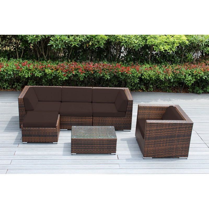 Ensemble de conversation en osier pour 5 personnes avec coussins Lumini, Sunbrella® beige antique