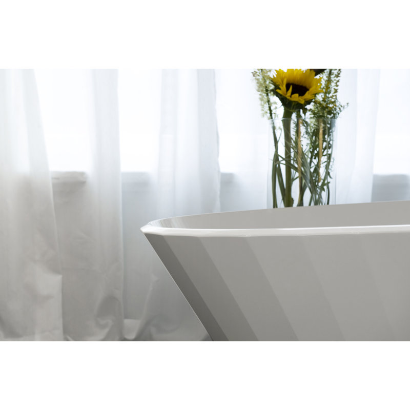 Couture 65.5'' L Freestanding Soaking Bathtub, Matte/Glossy White, Satin Brass