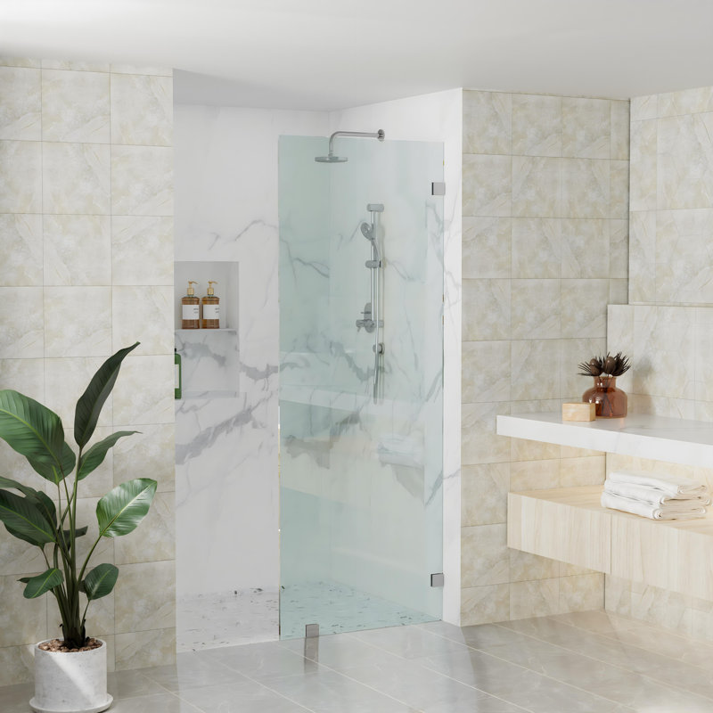 26"W x 76"H Fixed Frameless Shower Screen with 3/8" Clear Glass, Brushed Nickel, 26"W x 76"H