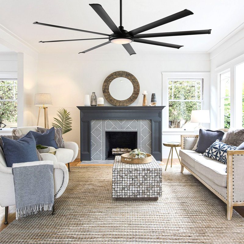 Osaze Ceiling Fan with LED Lights, 64", Black with Black Blades