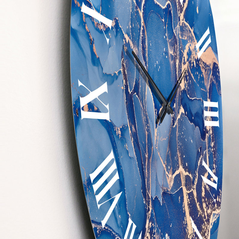 Art liquide bleu avec veines dorées I - horloge murale moderne, Surdimensionné