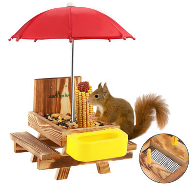 Wooden Squirrel Feeder Table With Water Bowl