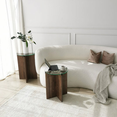 Lili Glass Pedestal Nesting Tables
