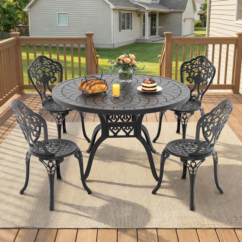 Ensemble de salle à manger rond pour patio 4 personnes, 120 cm (47,24 po) avec 4 chaises, largeur du siège 39 cm (15,35 po)