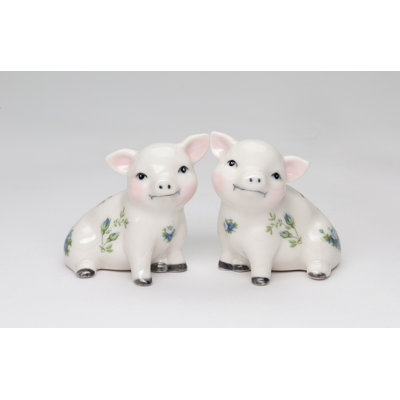 Victorian Blue Rose Pig Salt And Pepper