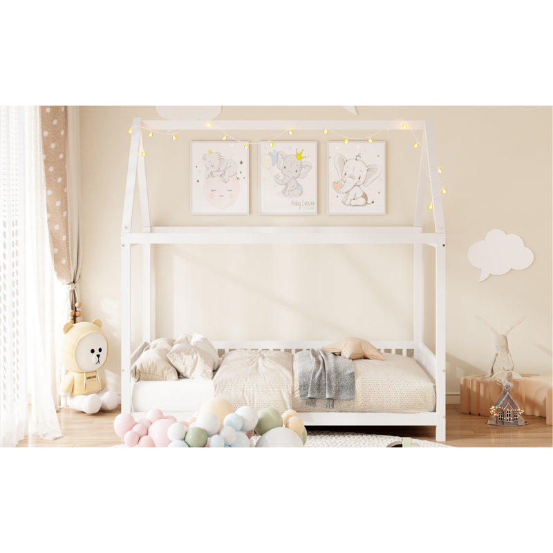 Lit blanc en bois pleine grandeur avec garde-corps et DEL - offre un sommeil réparateur et une taille équipée, blanc, pour une chambre merveilleuse