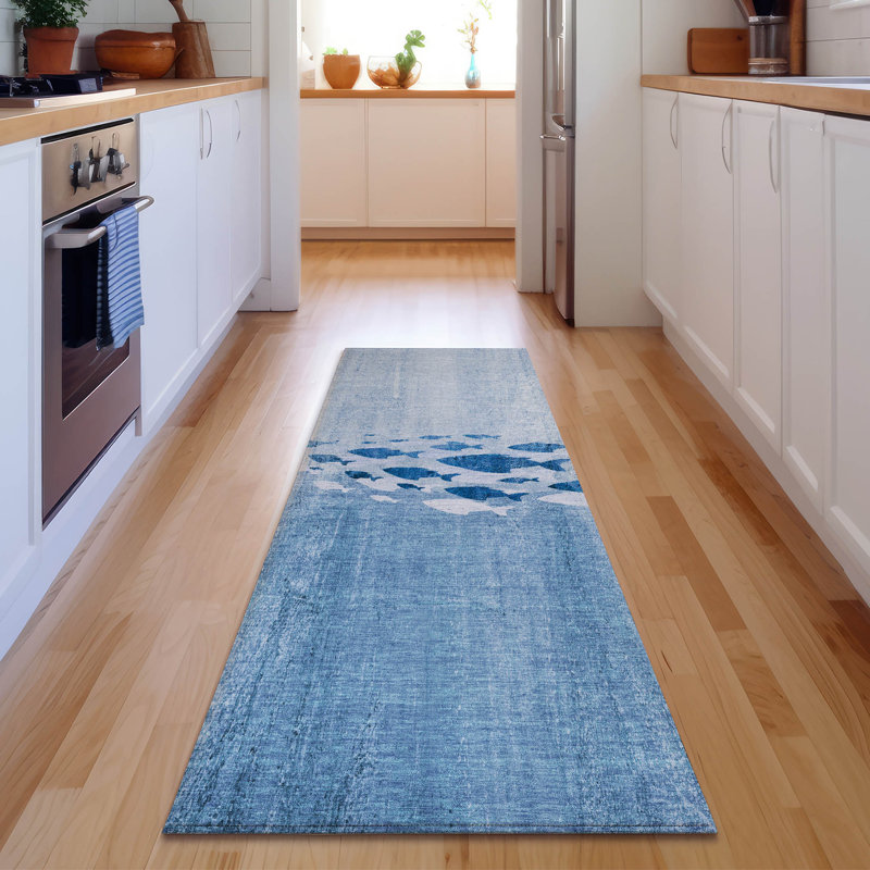 Premium Machine Washable Cerrito Blue Rug, Runner 2'3" x 7'6"