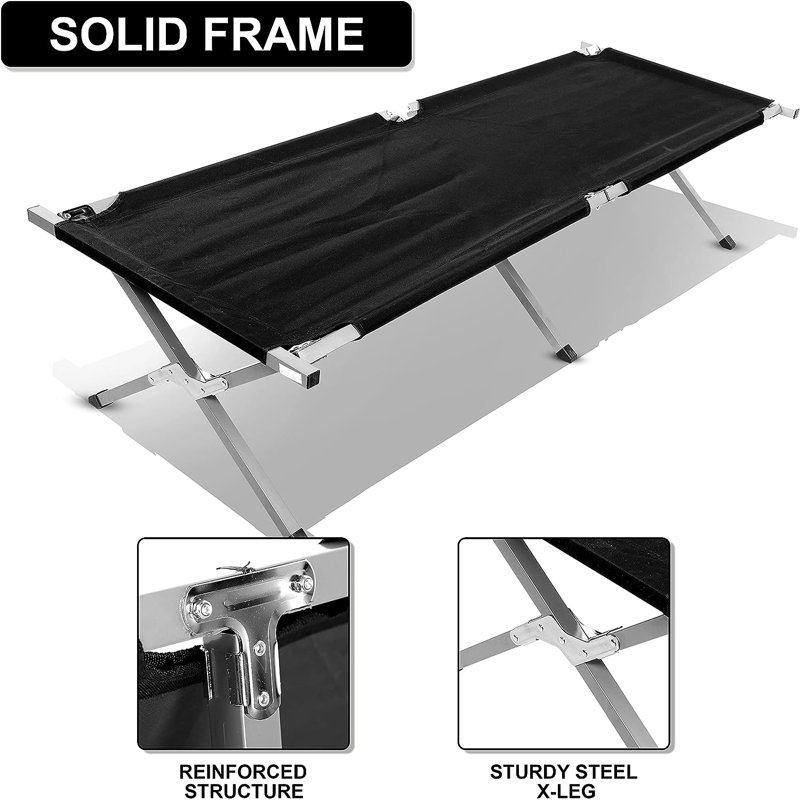 Black Portable Steel Frame Camping Cot with Storage Bag
