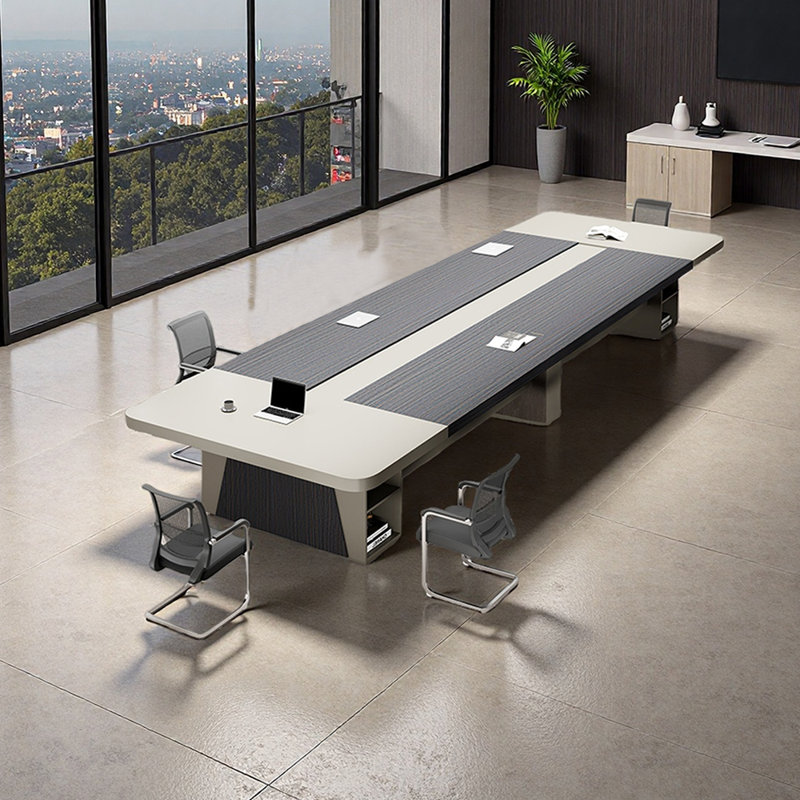 Table de conférence Modern, H 29,52 po x L 157,48 po x l 59,05 po, Gris / Blanc cassé