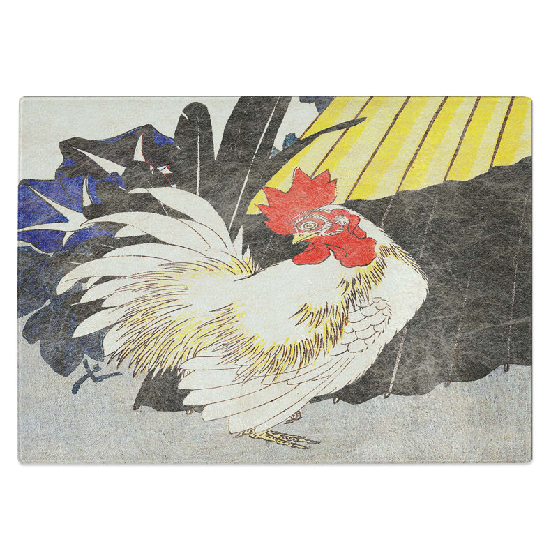 Tempered Glass Rooster by Utagawa Hiroshige Chopping Board, 28.5 cm W x 20 cm L